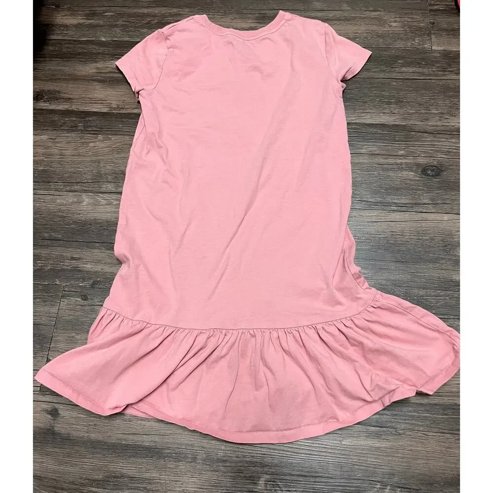 Polo Ralph Lauren Girls M 8-10 Pink Polo Bear Ruffle Hem T-Shirt Dress Cotton